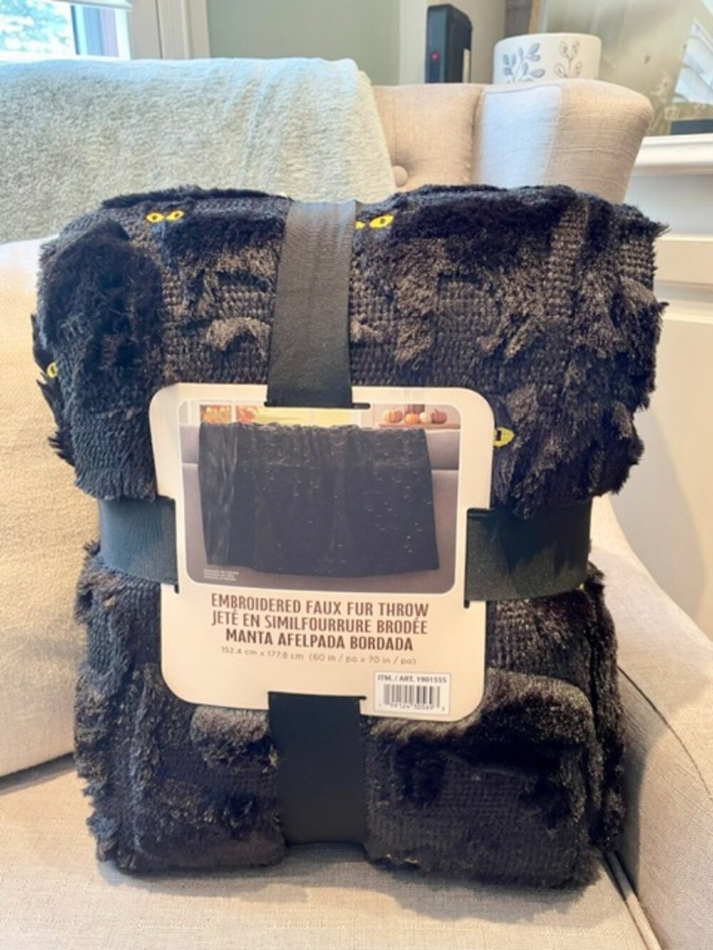 NEW Viral TikTok Costco Black Cat Embroidered Faux Fur Throw Blanket